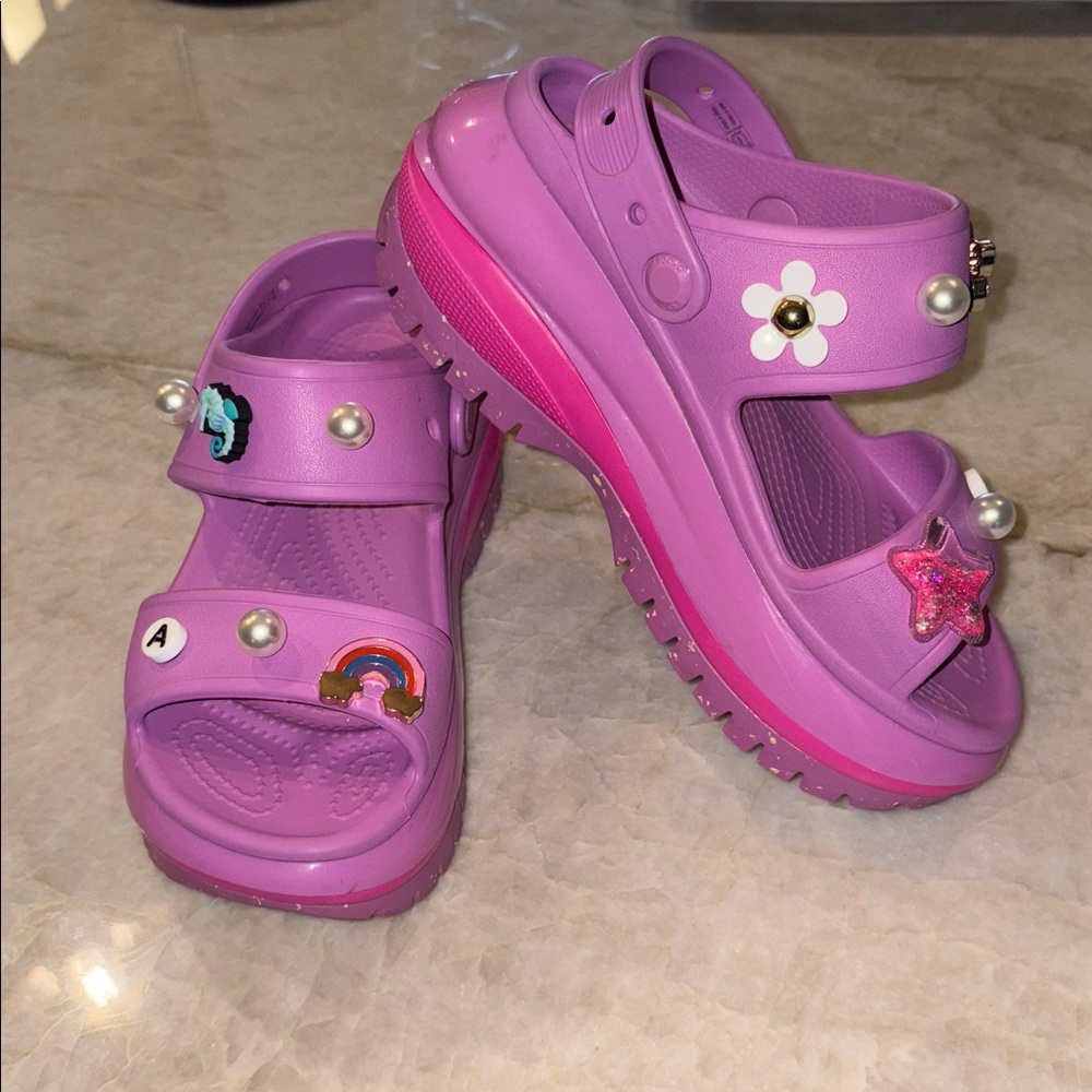 Crocs Mega Crush Sandals Platform Chunky Heeled Comfort Casual Women's 6